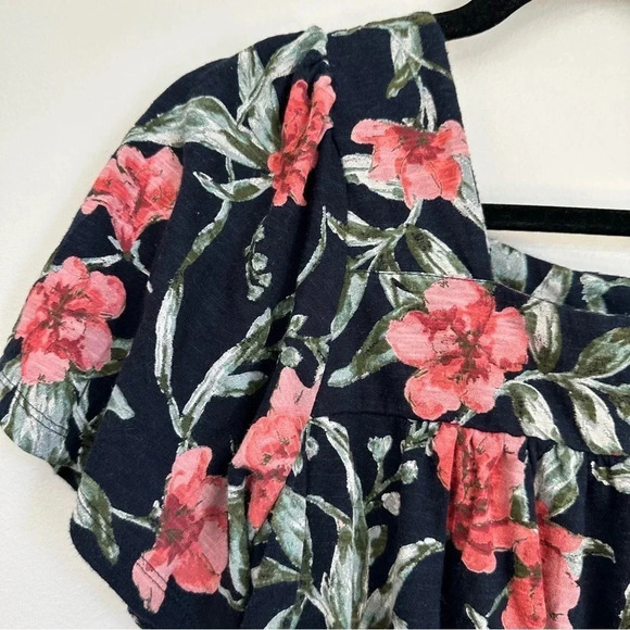 Lucky Brand Women's Short Sleeve Navy Floral Square Neck Top Size S GUC - Picture 3 of 8
